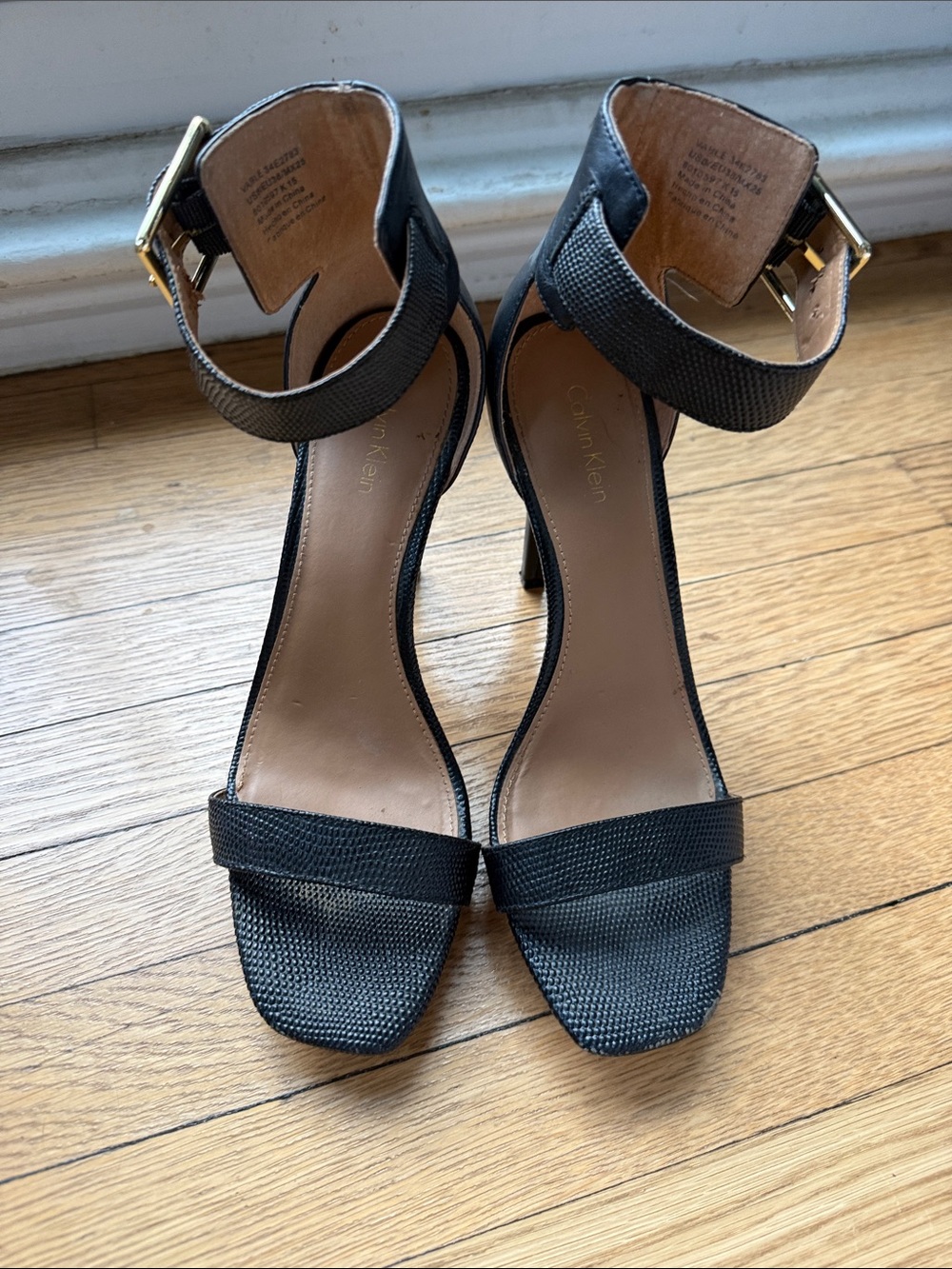 Calvin Klein Black Textured Ankle-Strap Heels